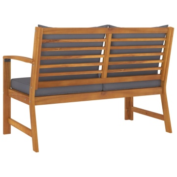 Bancă de grădină, perne gri închis, 114,5 cm, lemn masiv acacia - Img 4
