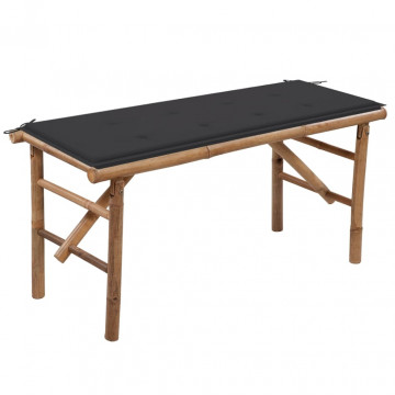 Bancă de grădină pliabilă cu pernă, 118 cm, bambus - Img 1
