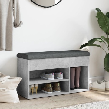 Bancă de pantofi, gri beton, 82x32x45,5 cm, lemn prelucrat - Img 3
