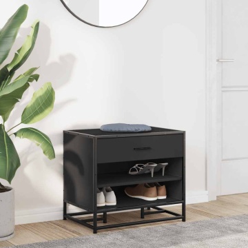 Bancă de pantofi neagră 60x40x53,5 cm lemn și metal prelucrat - Img 3