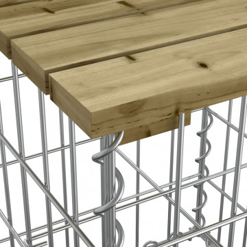 Bancă grădină, design gabion, 103x31x42 cm, lemn pin impregnat - Img 5