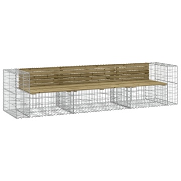Bancă grădină design gabion, 287x71x65,5 cm, lemn pin impregnat - Img 2