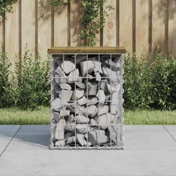 Bancă grădină, design gabion, 33x31x42 cm, lemn pin impregnat - Img 1
