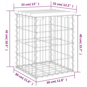 Bancă grădină, design gabion, 33x31x42 cm, lemn pin impregnat - Img 7