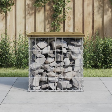 Bancă grădină, design gabion, 43x44x42 cm, lemn pin impregnat - Img 1