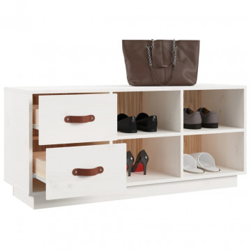 Bancă pentru pantofi, alb, 100x34x45 cm, lemn masiv pin - Img 8