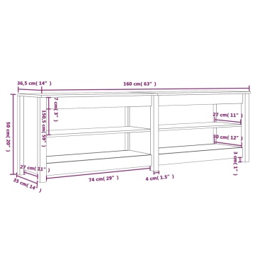 Bancă pentru pantofi, alb, 160x36,5x50 cm lemn masiv pin - Img 7