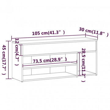 Bancă pentru pantofi gri sonoma 105x30x45 cm lemn prelucrat - Img 7