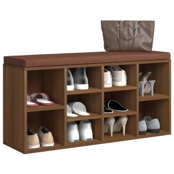 Bancă pentru pantofi stejar maro 103x30x48 cm lemn prelucrat - Img 3