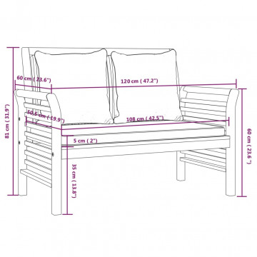 Banchetă canapea cu perne alb crem, lemn masiv de acacia - Img 7