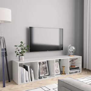 Bibliotecă/Comodă TV, alb extralucios, 143 x 30 x 36 cm - Img 1