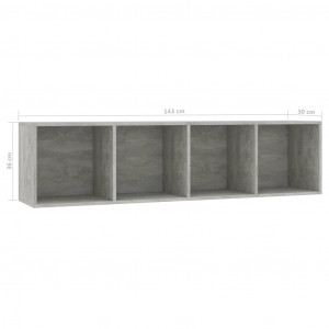 Bibliotecă/Comodă TV, gri beton, 143 x 30 x 36 cm - Img 7