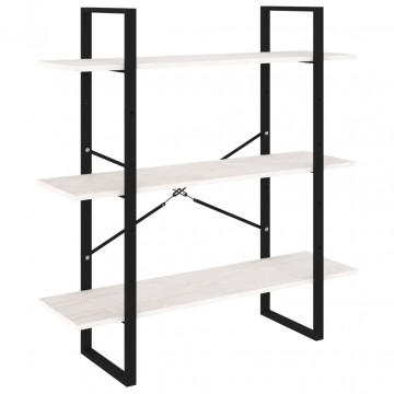 Bibliotecă cu 3 rafturi, alb, 100x30x105 cm, lemn masiv de pin - Img 2