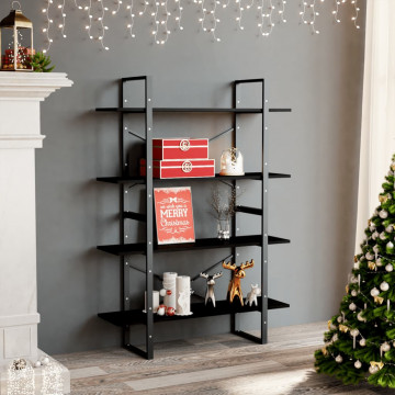 Bibliotecă cu 4 rafturi, negru, 100x30x140 cm, lemn masiv pin - Img 1