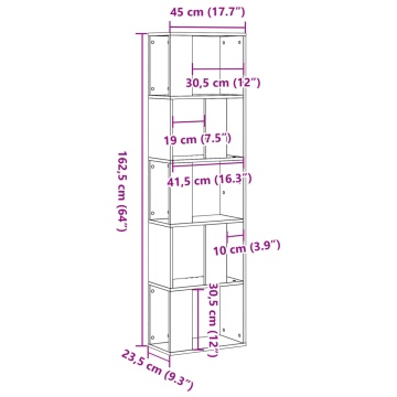 Bibliotecă cu 5 niveluri gri beton 45x23,5x162,5 cm lemn - Img 7
