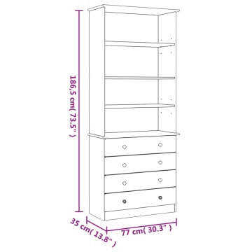 Bibliotecă cu sertare „ALTA” alb 77x35x186,5 cm lemn masiv pin - Img 7