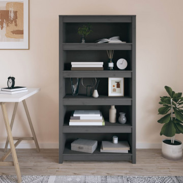 Bibliotecă, gri, 80x35x154 cm, lemn masiv de pin - Img 3