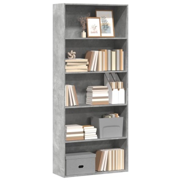 Bibliotecă, gri beton, 80x30x189 cm, lemn prelucrat - Img 3