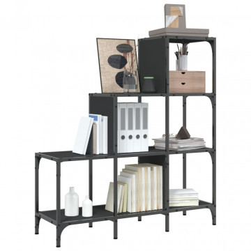 Bibliotecă, negru, 92x30x102 cm, lemn prelucrat și metal - Img 4
