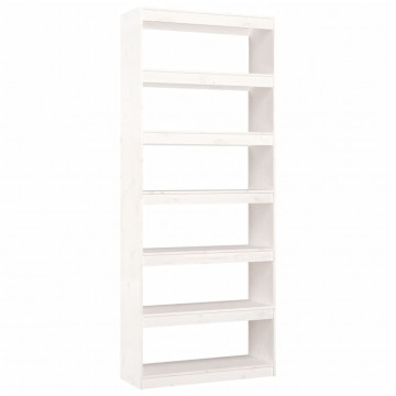 Bibliotecă/Separator cameră, alb, 80x30x199,5 cm lemn masiv pin - Img 2