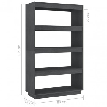 Bibliotecă/Separator cameră, gri, 80x35x135 cm, lemn masiv pin - Img 7