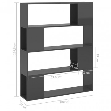 Bibliotecă/Separator cameră, gri extralucios, 100x24x124 cm - Img 6