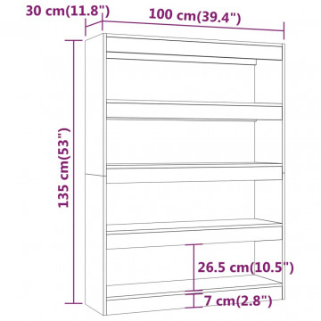 Bibliotecă/Separator cameră, gri sonoma, 100x30x135 cm - Img 7