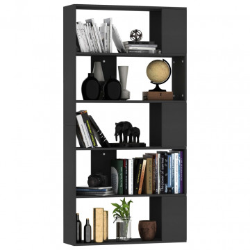 Bibliotecă/Separator cameră, negru, 80x24x159 cm, PAL - Img 3