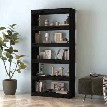 Bibliotecă/Separator cameră negru 80x30x167,4 cm lemn masiv pin - Img 3