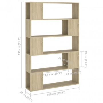 Bibliotecă/Separator cameră, stejar sonoma, 100x24x155 cm PAL - Img 6