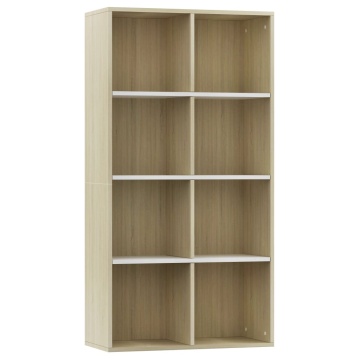 Bibliotecă/Servantă, alb și stejar sonoma, 66x30x130 cm, PAL - Img 2