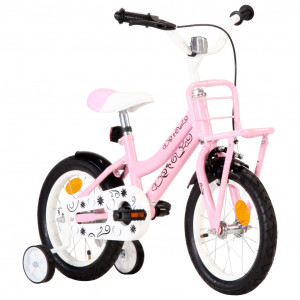 Bicicletă copii cu suport frontal, alb și roz, 14 inci - Img 2