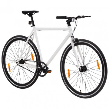 Bicicletă cu angrenaj fix, alb și negru, 700c, 59 cm - Img 2