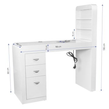 Birou cosmetic 310 cu absorbant caseta, alb, dreapta - Img 6
