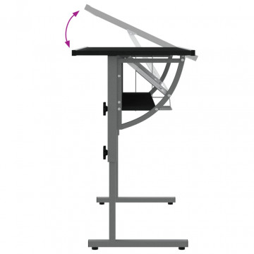 Birou Craft negru & gri 110x53x(58-87) cm lemn prelucrat & oțel - Img 4