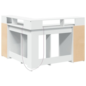 Birou cu lumini LED, alb, 130x130x91 cm, lemn prelucrat - Img 7
