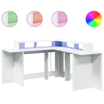 Birou cu lumini LED, alb, 152x152x91 cm, lemn prelucrat - Img 2
