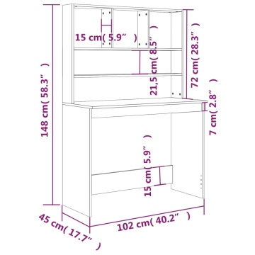 Birou cu rafturi, gri beton, 102x45x148 cm, lemn compozit - Img 7