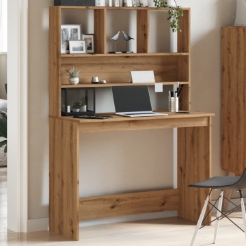 Birou cu rafturi stejar artizanal 102x45x148 cm, lemn prelucrat - Img 3