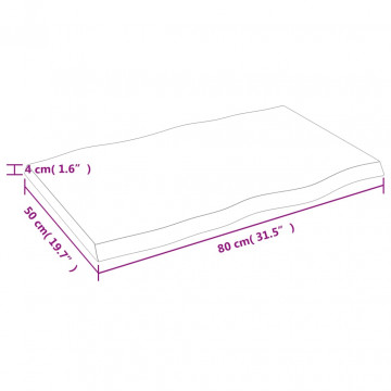 Blat birou maro deschis 80x50x4 cm, lemn masiv stejar tratat - Img 5
