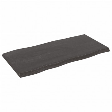 Blat masă, 100x50x4 cm, gri, lemn stejar tratat contur organic - Img 1