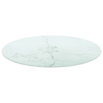 Blat masă, alb, Ø50x0,8 cm, sticlă securizată, design marmură - Img 2