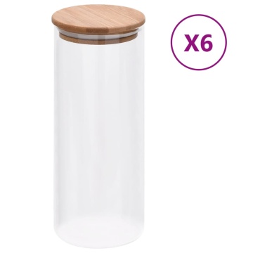 Borcane din sticlă depozitare, capac de bambus, 6 buc., 1000 ml - Img 1