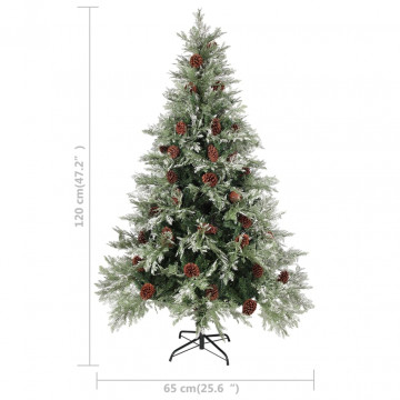 Brad de Crăciun cu conuri de pin, verde/alb, 120 cm, PVC&PE - Img 5
