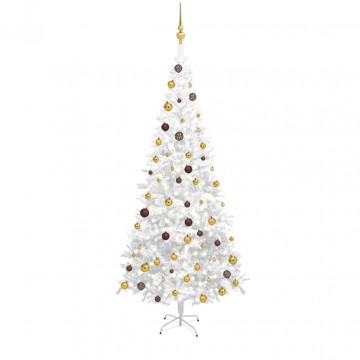 Brad de Crăciun pre-iluminat cu set globuri, alb, 240 cm, L - Img 1