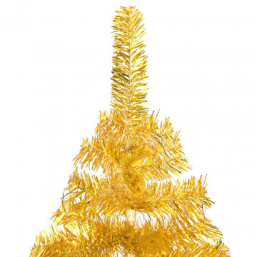 Brad de Crăciun pre-iluminat cu set globuri, auriu, 240 cm, PET - Img 3