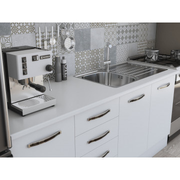 Bucatarie Alfa 240, Corp hota, Cu vitrina, alb, Blat termic alb - Img 3