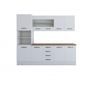 Bucatarie Alfa 240, Soldat, Cu vitrina, Alb, Blat termic nuc - Img 7