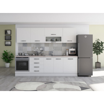 Bucatarie Alfa 260, Cu vitrina, Alb, Blat termic travertin - Img 2