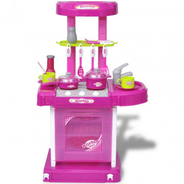 Bucătărie de jucărie pentru copii cu lumini și efecte sonore, Roz - Img 1